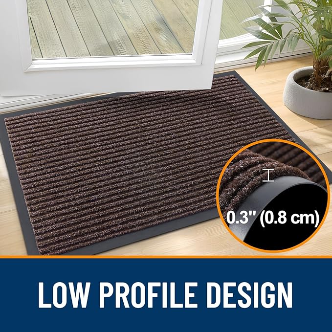OLANLY Front Door Mat Indoor Outdoor Entrance, 2-Pack 47 x 23 Inch, Waterproof Heavy Duty Doormat, Fade Resistant, Low Profile, Easy Clean Patio Porch Welcome Floor Mats for Entry, Tan