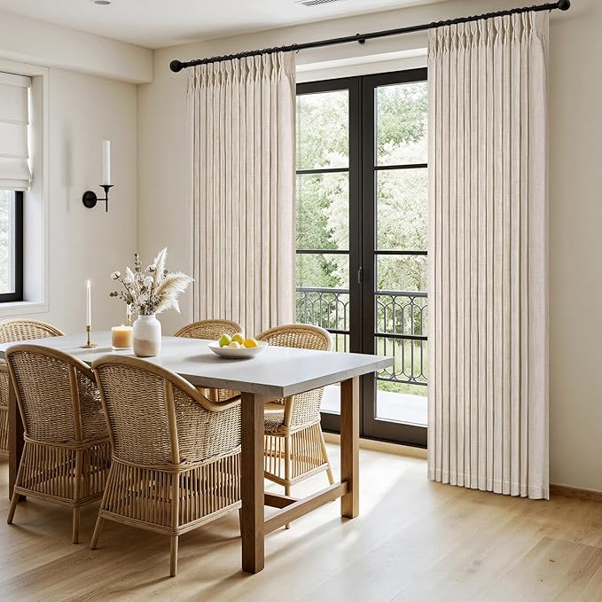 MIULEE Pinch Pleated Thick Linen Curtains 84 Inches Long 2 Panels for Living Room Bedroom, Linen Texture Memory Trained Pleat Drapes Back Tab Semi Sheer Privacy Neutral Ivory Cream Farmhouse Curtains