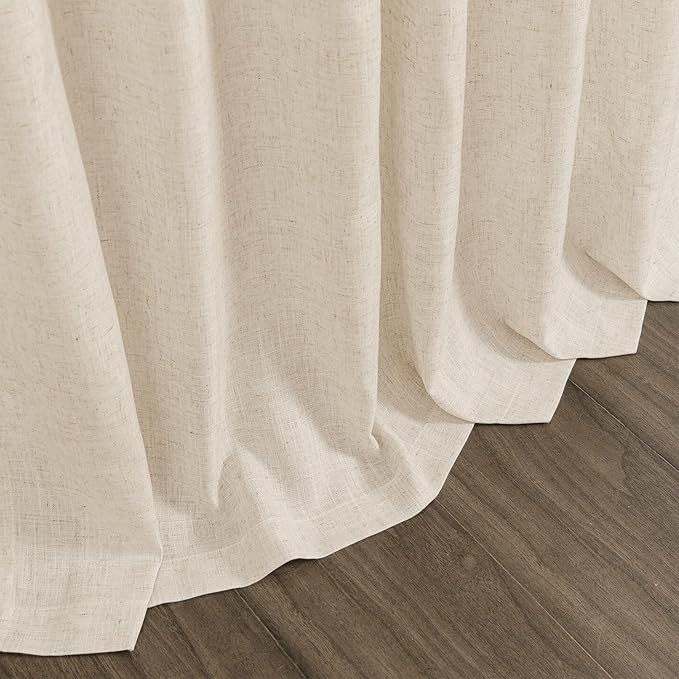 Nanspring Extra Long 120 Inch Curtains for Living Room Cream Beige Linen Light Filtering Semi Sheer Curtain Back Tab Modern Farmhouse Decor Floor to Ceiling High Window for Bedroom 52x120, 2 Panels