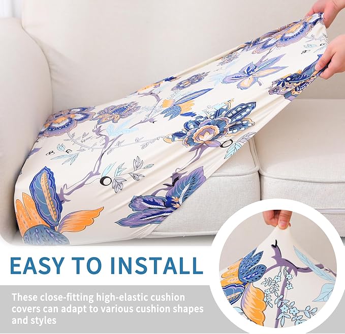 hyha Printed Couch Cushion Covers, Floral Sofa Covers Washable for 2 Cushion Couch, Stretch Pattern Outdoor Cushion Covers for Patio Furniture with Elastic Bottom(Medium, Vintage Flower)