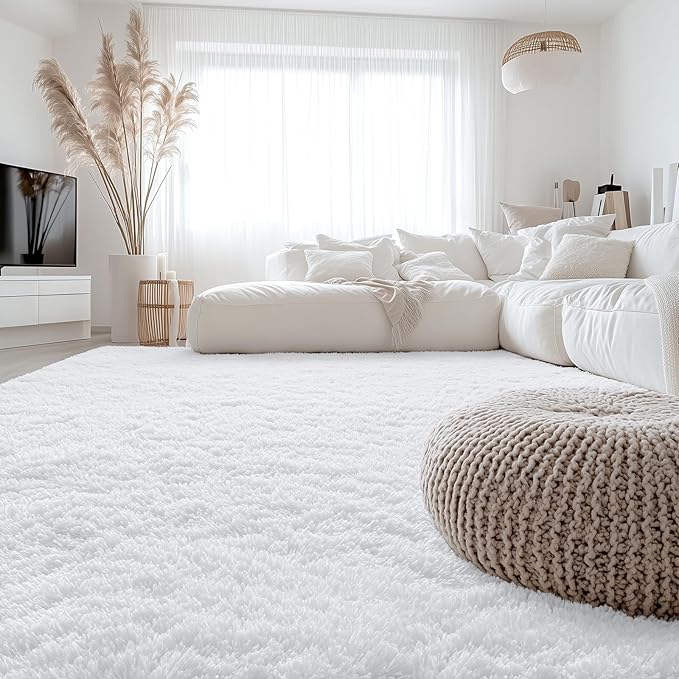 OLANLY 8x10 Machine Washable Large Area Rugs for Living Room, Bedroom, Soft Fluffy Shaggy Bedside Rug, Indoor Floor Carpet for Kids Girls and Boys, Dorms, Nursery, Home Decor Aesthetic, White