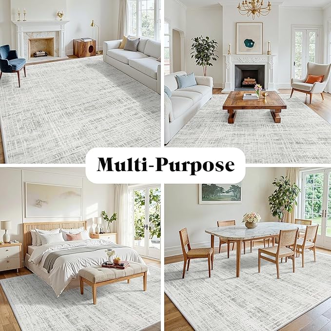 5x8 Area Rugs Washable Rug: Anti-Skid Abstract Modern Living Room Rug Soft Thin Carpets Indoor Floor Non-Shedding Carpet for Bedroom Dining Farmhouse Nursery Home Office (White Gray, 5'x8')
