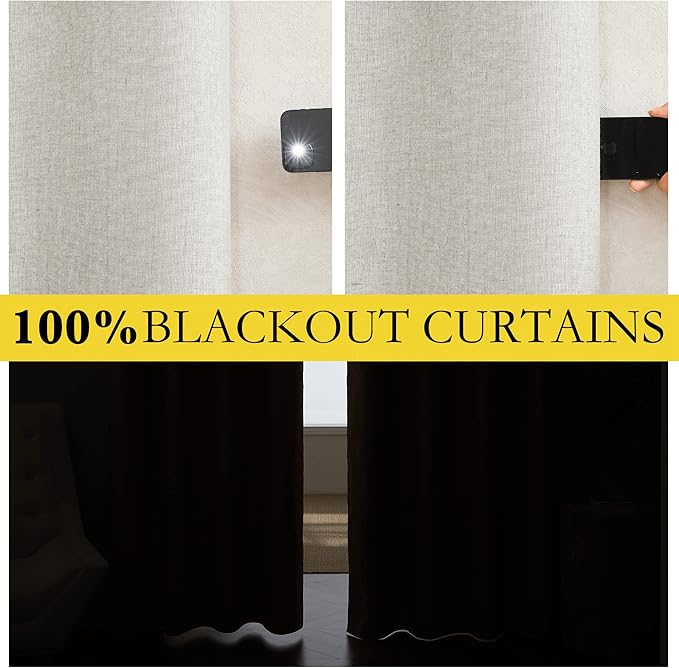 NICETOWN 100% Blackout Linen Texture Cold Blocking Curtains 84 inches Long, Ivory, 2 Pcs, Thermal Insulated Full Blackout 2-Layer Lined Drapes, Energy Efficiency Window Draperies for Boy's Room