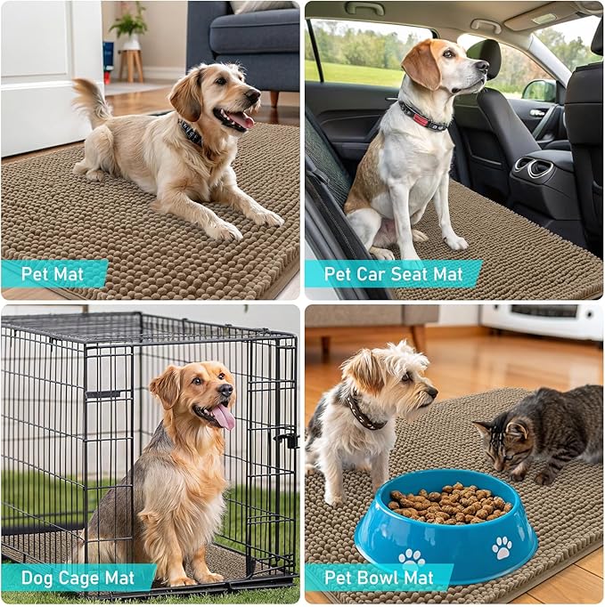 OLANLY Dog Door Mat for Muddy Paws 59x20, Absorbs Moisture and Dirt, Absorbent Non-Slip Washable Doormat, Quick Dry Chenille Mud Mat for Dogs, Entry Indoor Entryway Carpet for Inside Floor, Tan