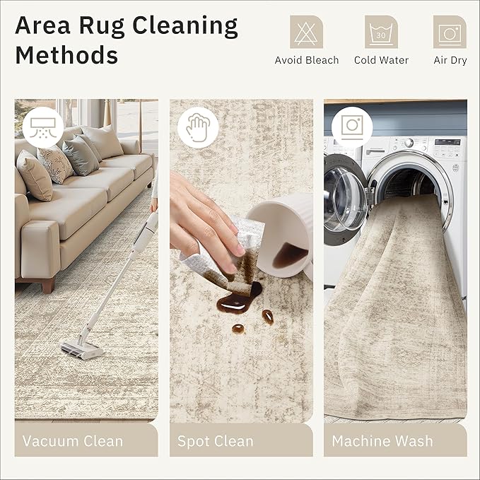 Hallway Runner Rug 3x16 - Vintage Non Slip Washable 16ft Kitchen Runner for Entrance Soft Long Carpet Runners for Living Room Bedroom Dining Room, Beige