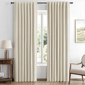 MIULEE 100% Blackout Linen Curtains for Bedroom, Cream Solid Luxury Decor Thermal Insulation Room Darkening Drapes for Living Room Nursery Back Tab Rod Pocket 42 x 63 Inches, 2 Panels