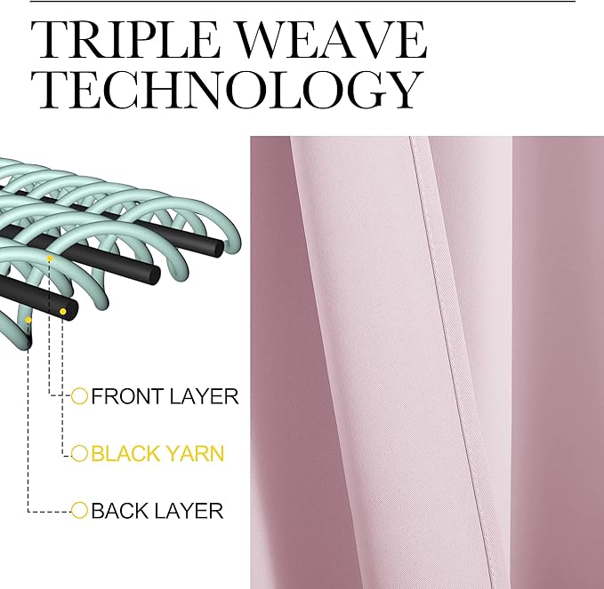 NICETOWN Baby Pink Blackout Curtains 90 inches Length for Living Room, 2 Panels, 55" Wide, Thermal Insulated Long Drapes for Large Window