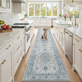 Area Rugs 2'x10' Washable Non-Slip, Floral Vintage Distress Print Pattern Medallion Carpet for Living Room Bedroom Dining Room, Light Blue Navy Beige Gray White