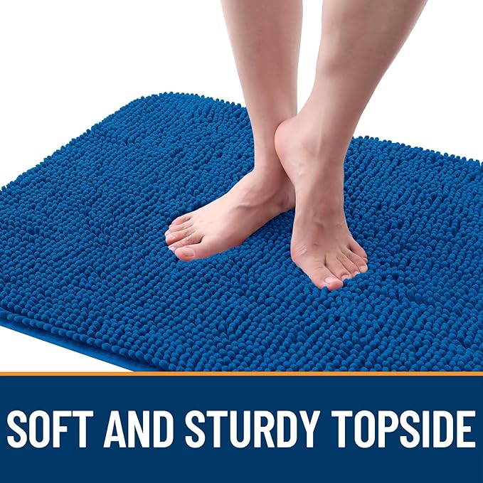 OLANLY Dog Door Mat for Muddy Paws 47x32, Absorbs Moisture and Dirt, Absorbent Non-Slip Washable Doormat, Quick Dry Chenille Mud Mat, Entry Indoor Entryway Carpet for Inside Floor, Deep Navy Blue