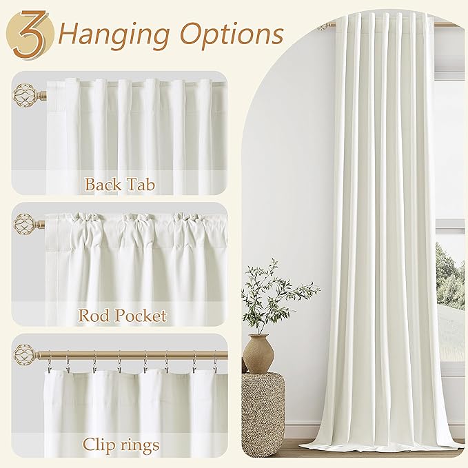 Guken Ivory Linen 100% Blackout Curtains 84 Inch Length 2 Panels Set for Living Room Bedroom Back Tab Thermal Insulated Black Out Linen Drapes Room Darkening Window Curtains 40 Inches Wide