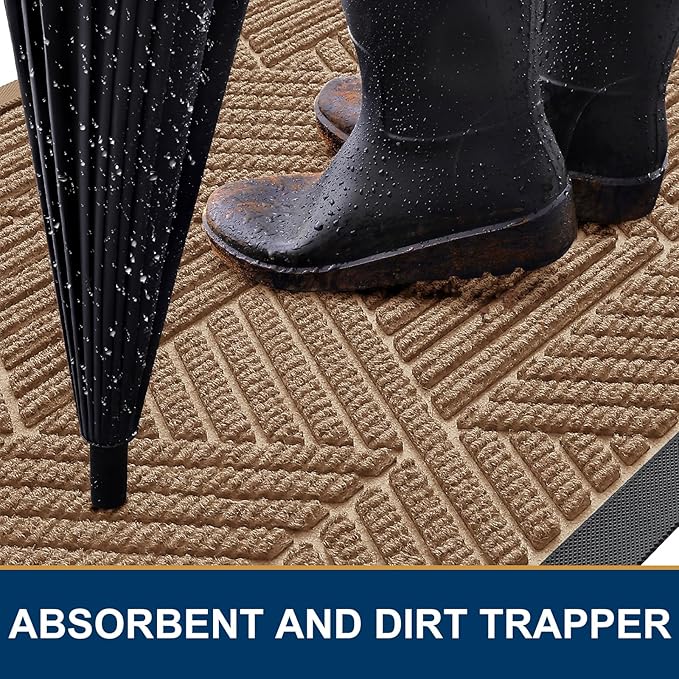 Smiry Front Door Mat Outside Entrance, Heavy Duty Sturdy Natural Rubber Doormat, Trap Dirt and Moisture, Easy Clean Low Profile Welcome Floor Mats for Indoor Outdoor Entry, 59x23 Inch, Coffee