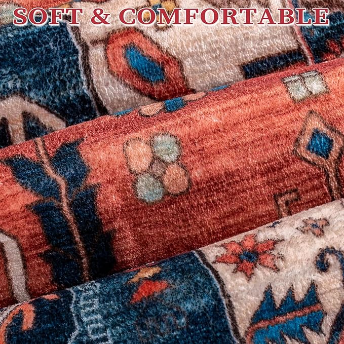 SERISSA 6x8 Area Rugs for Living Room, Large Washable Non-Slip Boho Rug, Ultra Soft Vintage Rust Oriental Tribal Print Distressed Carpet for Bedroom Dining Room Dorm Office Home Decor