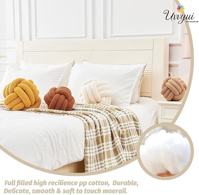 Uvvyui Knot Pillow Ball, Soft Home Decorative Pillows, Round Throw Pillow, Handmade Knotted Plush Pillow, Round Boucle Pillow Cushion (14 Inches Light Grey)