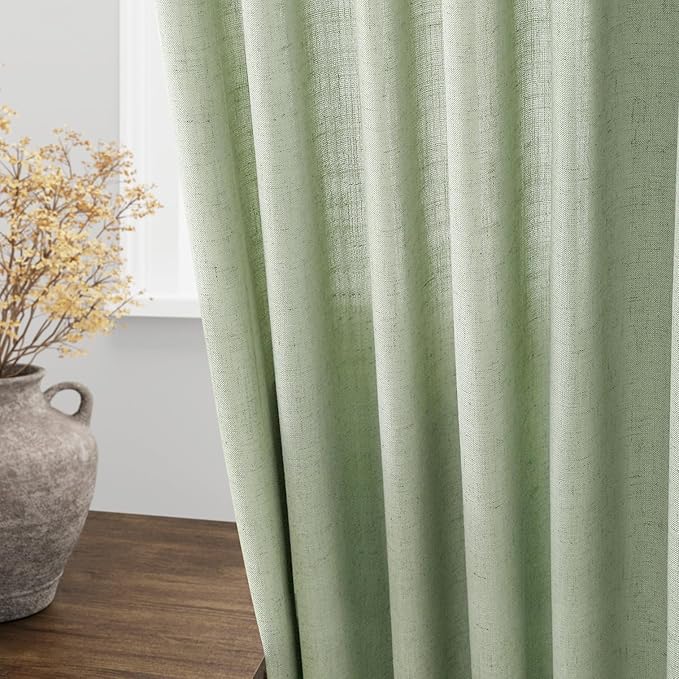 Nanspring Mist Sage Linen Curtains 72 Inch Length for Living Room Semi Sheer Light Filtering Door Drapes 2 Panels Set for Kids Bedroom Light Filtering Back Tab Rod Pocket Modern Farmhouse Decor 52x72