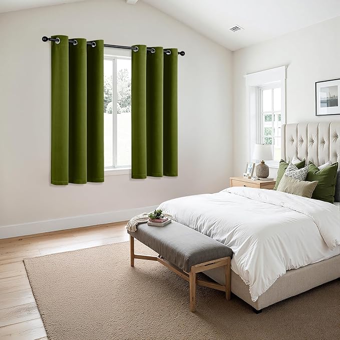 MIULEE Bedroom Blackout Curtains Thermal Insulated Room Darkening Drapes for Living Room Kitchen Grommet Top Light Blocking Window Treatment Curtains, 40 x 45 Inches Long, 2 Panels, Light Olive Green