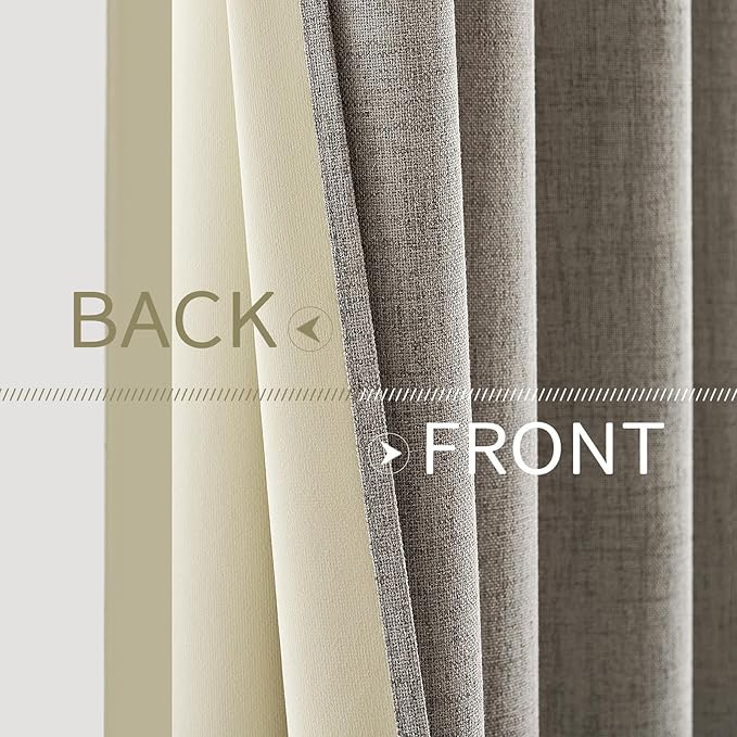 MIULEE Linen Curtains for Bedroom Solid 100% Blackout Thermal Insulated Greige Curtains Grommet Room Darkening Drapes for Living Room Nursery 52x108 Inch (2 Panels)