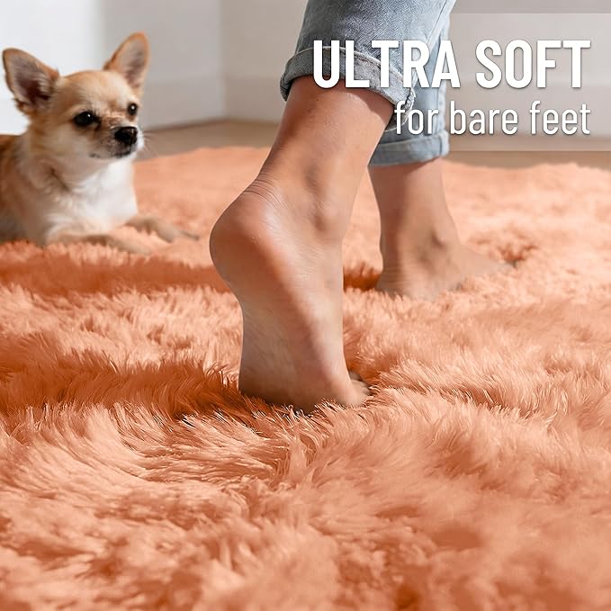 OLANLY 2x6 Machine Washable Runner Rugs for Hallway, Soft Fluffy Shaggy Bedside Rugs for Bedroom, Living Room, Indoor Floor Carpet for Kids Girls and Boys, Home Decor Aesthetic, Muted Orange