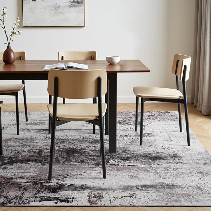 Toneed Abstract Area Rug Modern Washable Rug Soft Non Slip Rug Low Pile for Bedroom Living Room Dining Room Slate Grey 4x6 Feet
