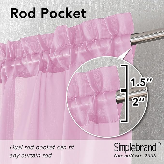 Simplebrand Pink Sheer Curtains 84 Inches Long, Light Filtering Rod Pocket Solid Color Window Sheer Curtain Panels, Elegant Curtains & Drapes for Living Room, Bedroom 2 Panels (42" W x 84" L)