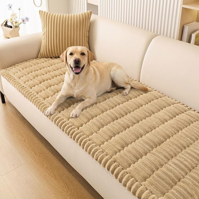 Smiry Couch Cover for Dogs Washable, Non Slip Fuzzy Pet Couch Covers for 3 Cushion Sofa Pet Friendly, Thick Soft Sofa Slipcovers Cushion Protector (Camel, 27.6" x 82.7")