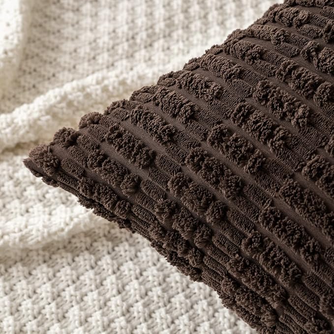 MIULEE Pack of 2 Corduroy Decorative Throw Pillow Covers 20x20 Inch Soft Boho Striped Pillow Covers Modern Farmhouse Home Decor for Sofa Living Room Couch Bed Dark Brown