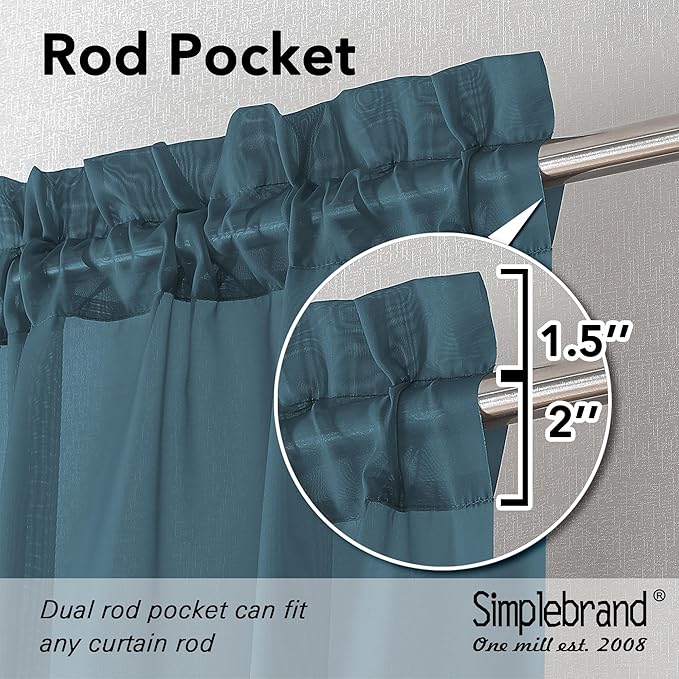 Simplebrand Dusty Blue Tier Curtains for Kitchen 24 Inches Long 2 Panel Set, Rod Pocket Cafe Curtain Light Filtering Sheer Short Curtains for Bathroom/Basement Half Window 42 x 24 Inch, 2Pcs