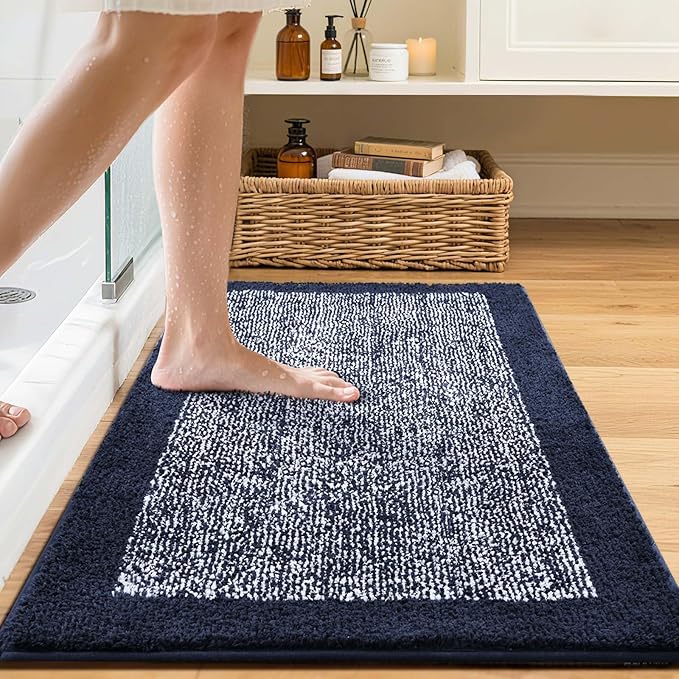36x24 Large Bathroom Rugs Washable Non Slip, Dark Blue Bath Mat for Bathroom Floor Tub, Soft Absorbent Quick Dry Mats for Shower, Bathtub,Home Decor