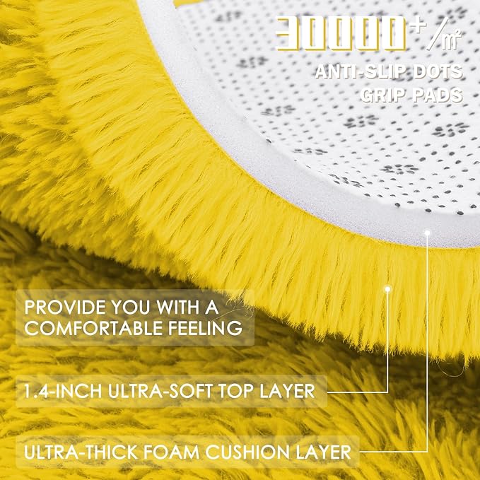 OLANLY Yellow Round Rugs for Bedroom - Machine Washable, 6 ft Circle Area Rugs for Living Room, Soft and Fluffy Shaggy Carpet for Teen Girl and Boys, Nursery Rooms, Dorms, Home Decor Aesthetic