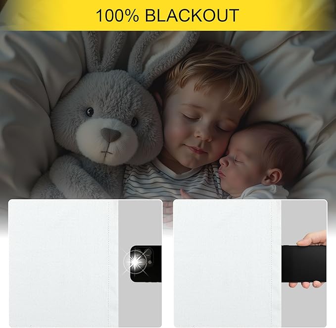 Black Out Curtains 63 Inch Long Small White Blackout Energy Saving Dining Room Darkening Curtain for Nursery Office Shabby Chic Faux Linen Kids Bedroom Curtains 63 Inch Length 2 Panels Back Tab Pocket