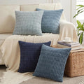 Fancy Homi Set of 4 Blue Boho Decorative Throw Pillow Covers 26x26 Inch for Couch Bed Sofa, Aesthetic Modern Bohemian Room Decor, Fuzzy Fluffy Cozy Corduroy Textured Coastal Blue Cushion Case 66x66cm