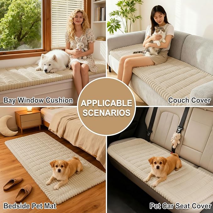 hyha Couch Covers for Dogs Washable, Non Slip Plush Dog Sofa Protectors, Fuzzy Pet Couch Covers for 3 Cushion Sofa Pet Friendly (Apricot, 27.6" x 47")
