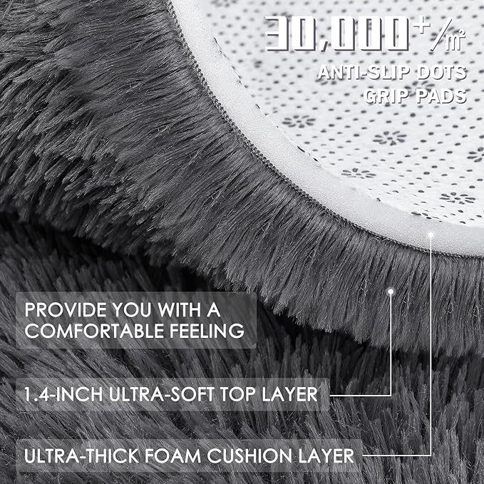 OLANLY 9x12 Machine Washable Large Area Rugs for Living Room, Bedroom, Soft Fluffy Shaggy Bedside Rug, Indoor Floor Carpet for Kids Girls and Boys, Dorms, Nursery, Home Decor Aesthetic, Grey