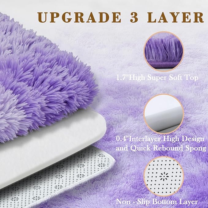 Area Rugs 10x14 Living Room, Shaggy Carpet Soft Plush Furry Bedside Rug Large Area Rugs for Bedroom Kids Girls Boys Home Decor Anti Slip(10 x 14, Purple Starry)