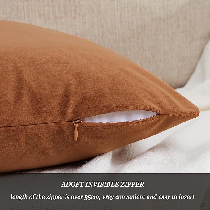 GIGIZAZA 18x18 Pillow Covers Set of 2 Velvet Throw Pillows Decorative Dark Burnt Orange Covers for Couch Sofa Bedroom Pillowscase
