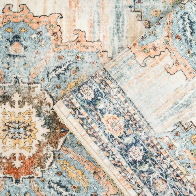 Washable Runner Rug 3x20 - Hallway Runner Rug Kitchen Rugs and Mats Non Skid Washable Waterproof Carpet Runner for Living Room Bedroom Bathroom (Blue, 3X20)
