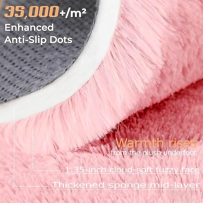 2x6 Runner Rug for Bedroom: Fluffy Shag Soft Washable Rugs Small Fuzzy Plush Indoor Carpet for Hallway Bedside Dorm Kids Girls Boys Room (Pink, 2'x6')