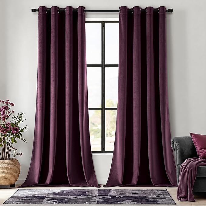 MIULEE Velvet Curtains Purple Orchid Elegant Grommet Thermal Insulated Soundproof Room Darkening Curtains/Drapes for Classical Living Room Bedroom Decor 52 x 96 Inch Set of 2
