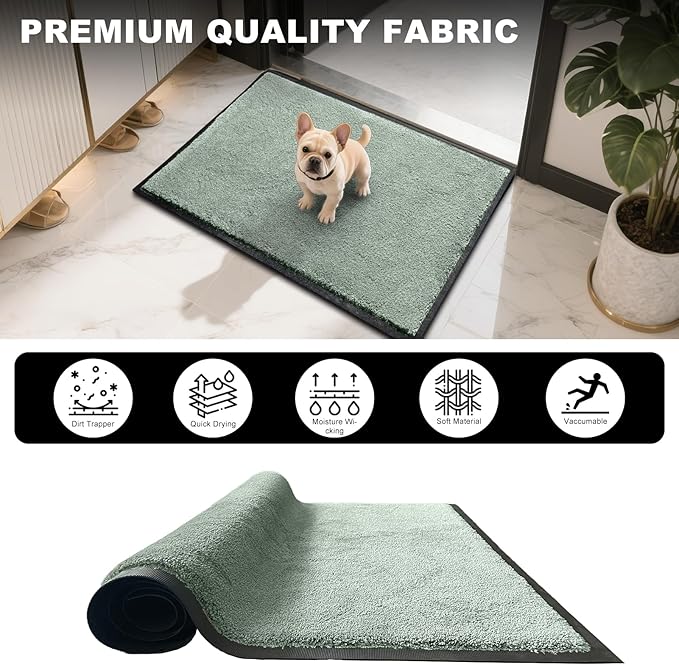 Mibao Dirt Trapper Door Mat for Indoor Outdoor, Waterproof All-Season, All-Weather Doormat, Heavy Duty Non-Slip Entrance Rug, Low Profile Absorbent Entrance Mat Carpet, 48" x 24", Green