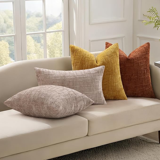decorUhome Light Brown Chenille Euro Sham Throw Pillow Covers 24x24 Set of 2 Textured Soft Cozy Slubby Couch Pillow Covers Modern Farmhouse Boho Decorative Pillow Cases for Bed Sofa Living Room
