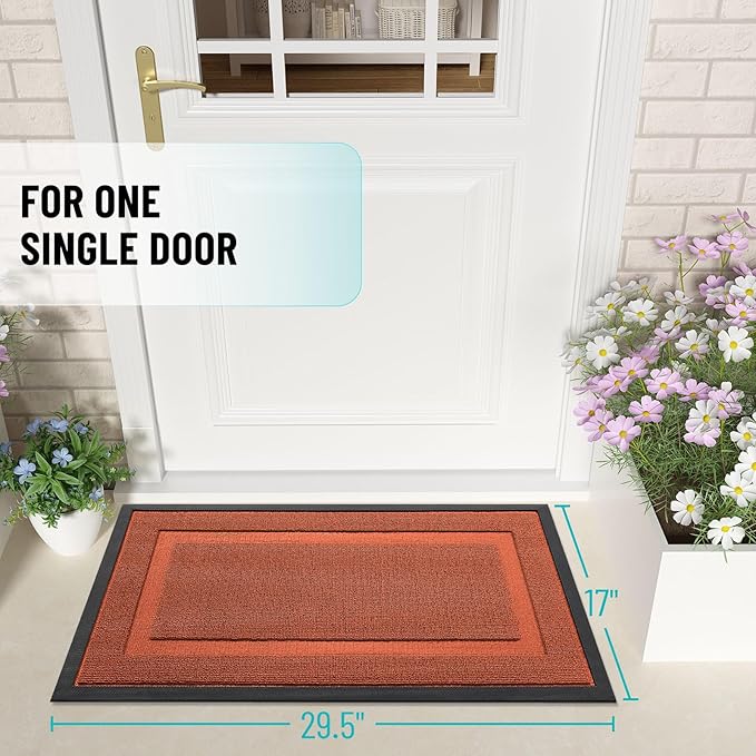 OLANLY Front Door Mat Indoor Outdoor Entrance, Waterproof All-Season, All-Weather Doormat, Sturdy Natural Rubber, Low Profile, Easy Clean Patio Porch Entryway Mat, 47x17, Vermillion Red