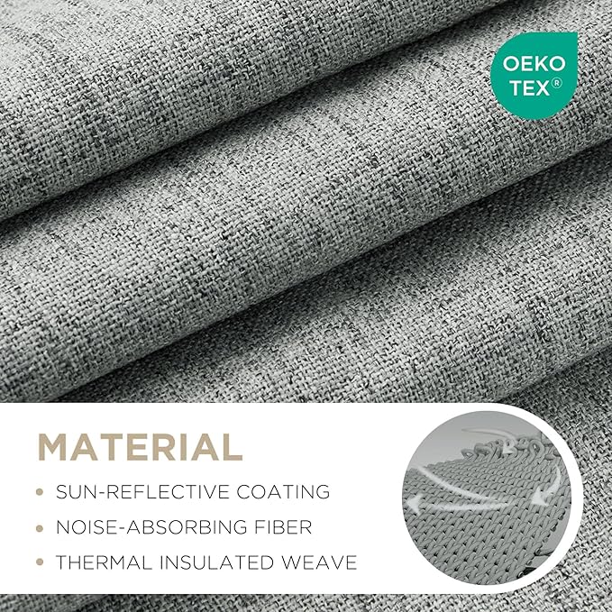 Joydeco Blackout Curtains for Bedroom - 100% Light Blocking 2 Panels Light Grey Drapes 66"W x 108"L, Thermal Insulated Room Darkening Curtains, Linen Textured for Living Room, Rod Pocket & Back Tabs