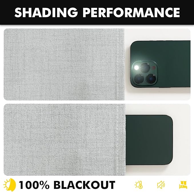 MIULEE 100% Blackout Linen Curtains for Bedroom, Grey Solid Luxury Decor Thermal Insulation Room Darkening Drapes for Living Room Nursery Back Tab Rod Pocket 42 x 63 Inches, 2 Panels