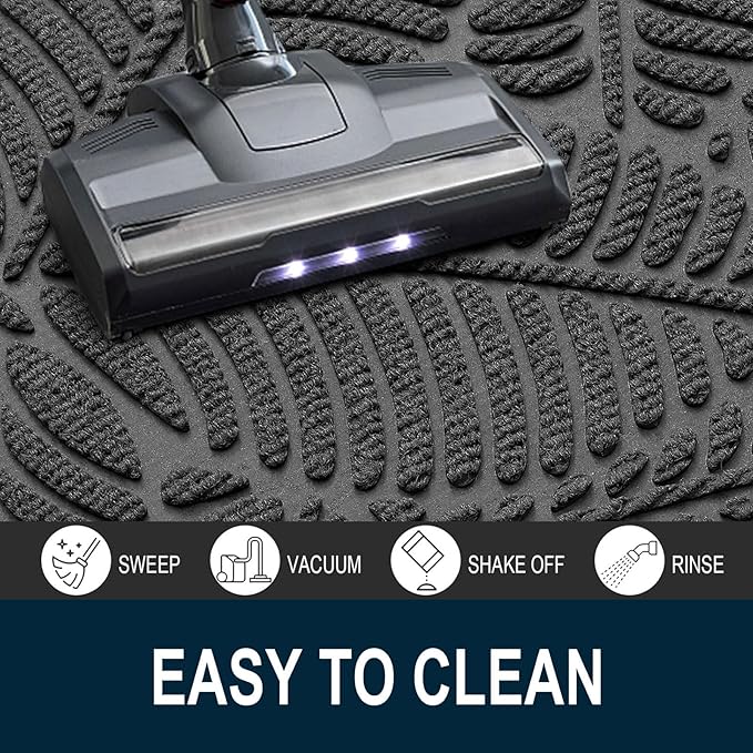 Colorxy Waterproof Doormat, Sturdy Natural Rubber Front Indoor Mat, Non Slip Low Profile Outdoor Door Mats, Stain and Fade Resistant Floor Mats, Easy Clean Patio Entry Mat, 48''x32'', Light Grey