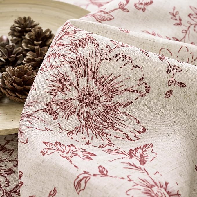 jinchan Lined Linen Blend Curtain Floral Curtains for Living Room 108 Inches Long Farmhouse Red Flower Printed Curtain Rod Pocket Back Tab Peony Patterned Drapes Curtains Set 2 Panels