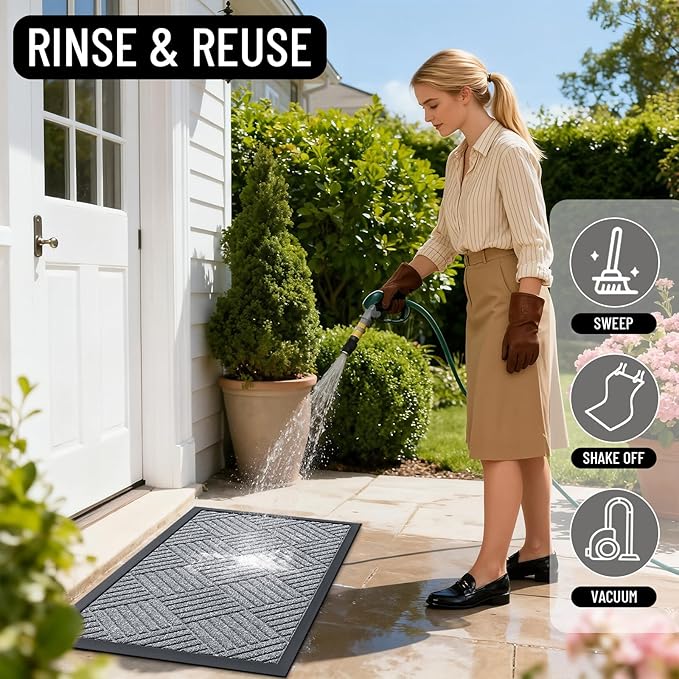OLANLY Front Door Mat Outside Entrance 35x23, Absorbent, Heavy Duty Sturdy Natural Rubber Doormat Indoor Outdoor, Stain Fade Resistant, Non-Slip Low Profile Floor Mat Entryway, Charcoal Gray Diamond