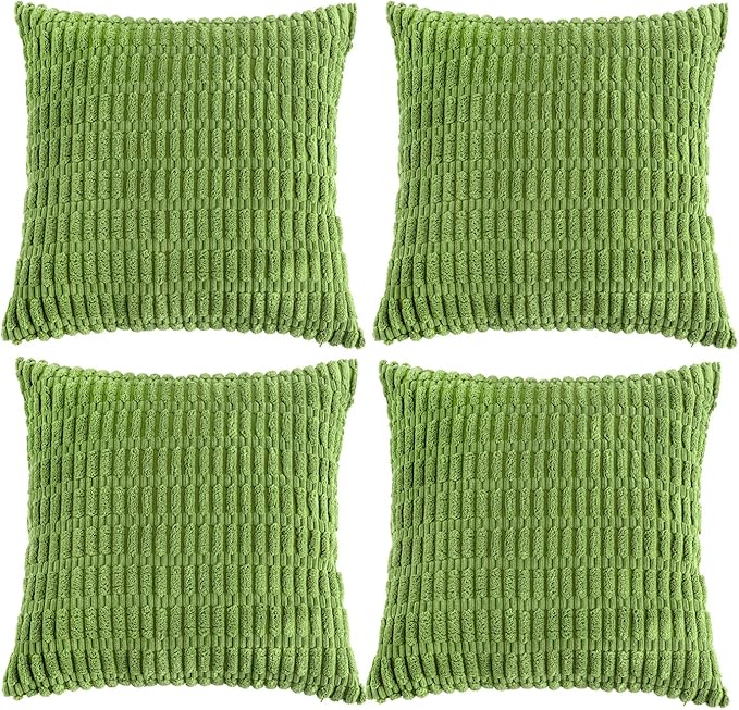 Fancy Homi 4 Packs Boho Lime Green Decorative Throw Pillow Covers 20x20 Inch for Couch Bed Sofa, Rustic Modern Farmhouse Home Decor, Soft Plush Corduroy Square Cute Cushion Case 50x50 cm