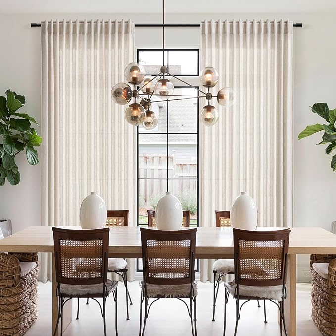 Nanspring Beige Linen Curtains 108 Inches Long 2 Panels Back Tab Rod Pocket Modern Farmhouse Linen Light Filtering Curtains Extra Long Semi Sheer Curtain Drapes for Living Room Bedroom 9Ft 60x108