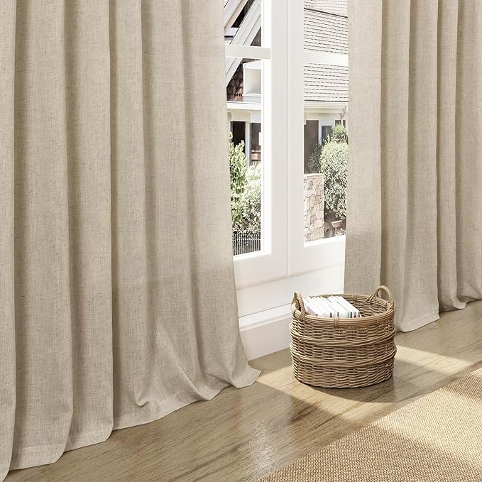 Nanspring Eggshell Beige Curtains 108 Inches Long for Living Room Linen Light Filtering Semi Sheer Curtain Back Tab Rustic Decor Neutral Floor to Ceiling High Window for Bedroom 52x108, 2 Panels