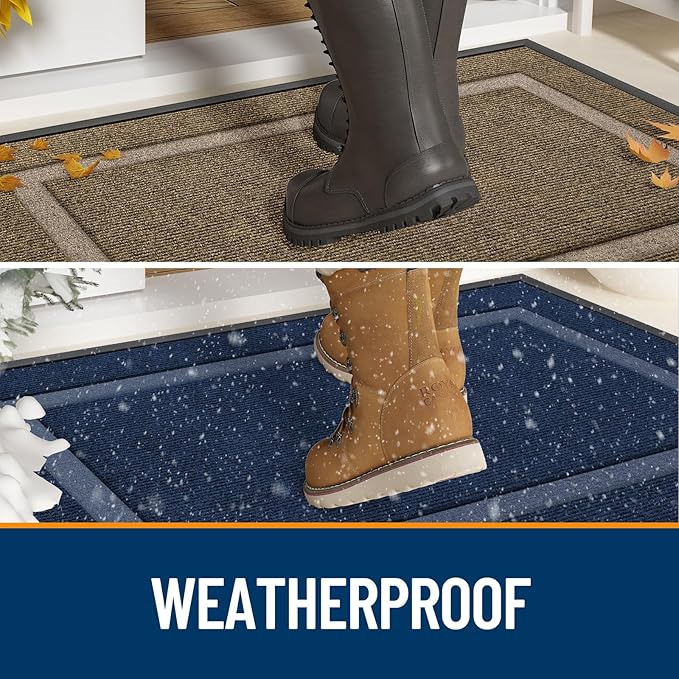 OLANLY Front Door Mat Indoor Outdoor Entrance, Waterproof All-Season, All-Weather Doormat, Sturdy Natural Rubber, Low Profile, Easy Clean Patio Porch Entryway Mat, 59x23, Silver Gray