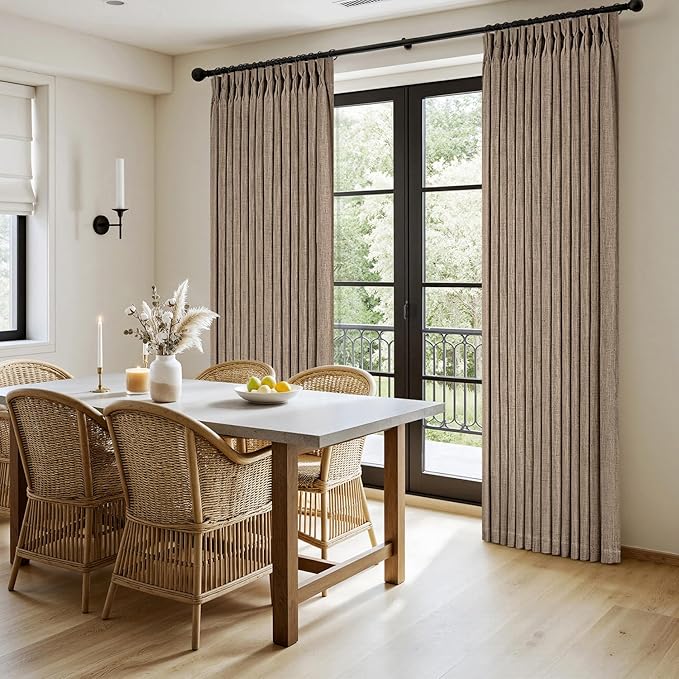 MIULEE Pinch Pleated Thick Linen Curtains 108 Inches Long 2 Panels for Living Room Bedroom, Linen Textured Drapes Back Tab Country Farmhouse Brown Tan Burlap Foor to Ceiling Curtains with Hooks&Rings